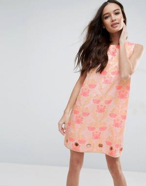 Жаккардовое платье с цветочным узором Clover Canyon. Цвет: розовый