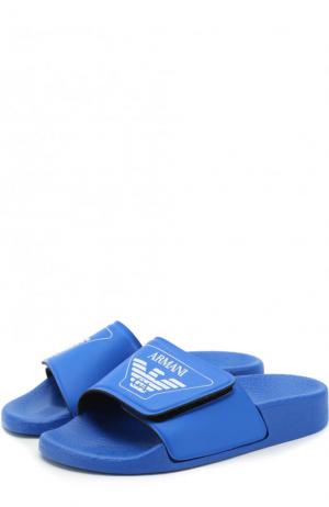 Шлепанцы на застежке велькро с логотипом бренда Armani Junior. Цвет: синий