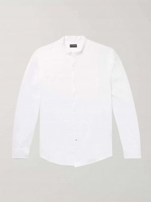 Льняная рубашка узкого кроя с воротником-стойкой CLUB MONACO, белый Monaco