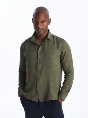 Мужская рубашка стандартного кроя с длинным рукавом , оливковое LCW Vision