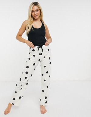Пижама с майкой-борцовкой и широкими брюками в горошек -Черный New Look