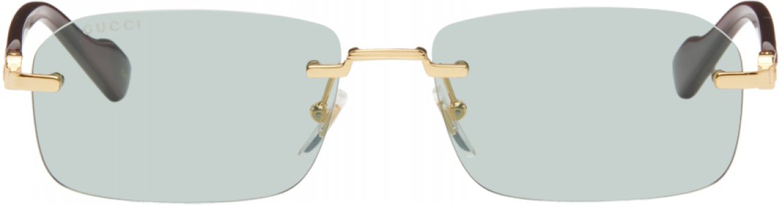 Золотые и бордовые солнцезащитные очки без оправы Gucci