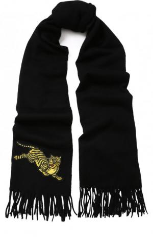 Шерстяной шарф с бахромой Kenzo. Цвет: черный