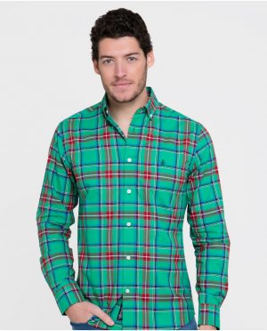 Классическая мужская хлопковая рубашка зеленого цвета в клетку тартан, зеленый Valecuatro