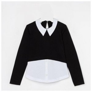 Школьная блузка для девочки, цвет чёрный/белый, рост 122 см Мануфактурная лавка. Цвет: черный