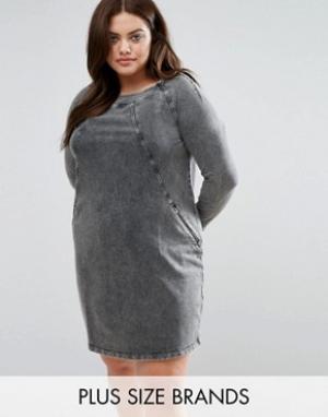 Джинсовое платье-футляр с молнией и эффектом кислотной стирки Junarose. Цвет: серый