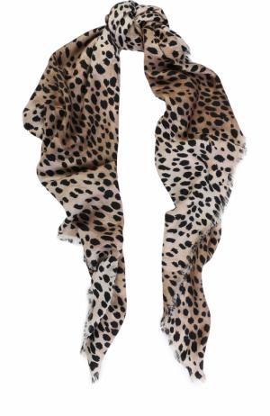 Платок из смеси шерсти и шелка с леопардовым принтом Roberto Cavalli. Цвет: бежевый