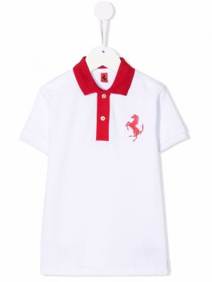Рубашка поло с вышитым логотипом Ferrari Kids. Цвет: белый