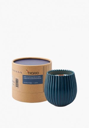 Свеча ароматическая Tkano с деревянным фитилём Green tea & Pear blossom 60 ч. Цвет: синий