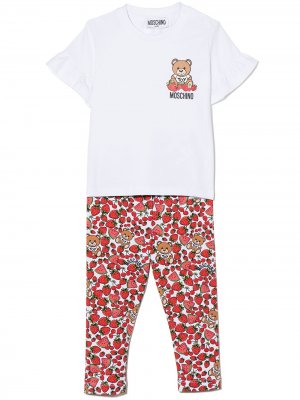 Комплект из футболки и легинсов с принтом Teddy Bear Moschino Kids. Цвет: белый