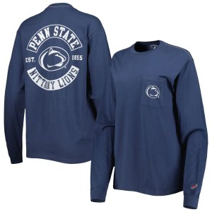 Женская лига студенческой одежды Темно-синяя футболка Penn State Nittany Lions с длинными рукавами и карманами большого размера Unbranded
