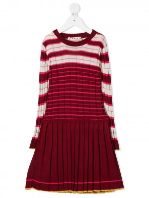 Трикотажное платье с плиссированной юбкой Marni Kids. Цвет: красный