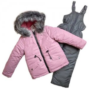 Костюм зимний для девочки детский куртка и полукомбинезон, размер 122 R&P. Цвет: серый/розовый
