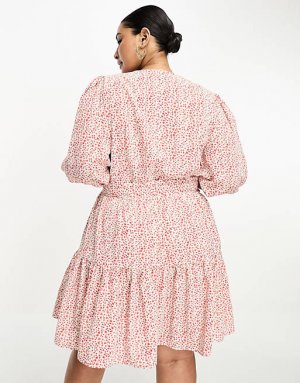 Винтажное мини-платье с объемными рукавами и запахом Curve Glamorous