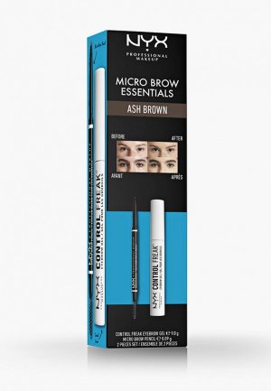 Набор для макияжа бровей Nyx Professional Makeup MICRO BROW ESSENTIALS, ASH BROWN. Цвет: коричневый