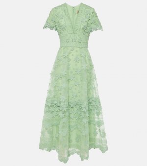 Платье миди из смесового шелка с цветочной аппликацией , зеленый Elie Saab