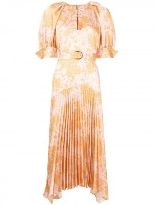 Платье миди с цветочным принтом и поясом Acler. Цвет: оранжевый
