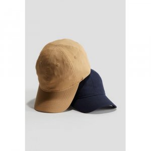 HM Саржевая кепка, комплект из 2 предметов: бежевый, темно-синий H&M