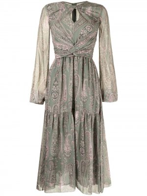 Платье с длинными рукавами и принтом пейсли Giambattista Valli. Цвет: зеленый