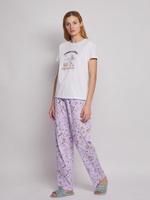 Пижамный комплект (футболка и штаны) zolla. Цвет: лиловый