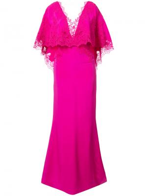Платье с рукавами в стиле накидки Marchesa. Цвет: розовый и фиолетовый