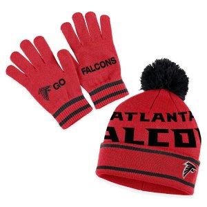 Женская одежда Erin Andrews Red Atlanta Falcons Вязаная шапка с двойными жаккардовыми манжетами, комплект помпоном и перчатками Unbranded
