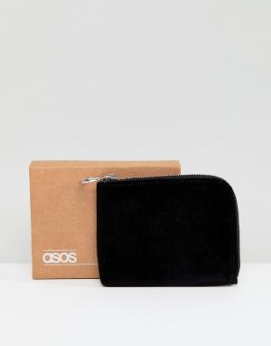 Черный вельветовый бумажник на молнии ASOS. Цвет: черный