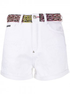 Джинсовые шорты со стразами Philipp Plein. Цвет: белый