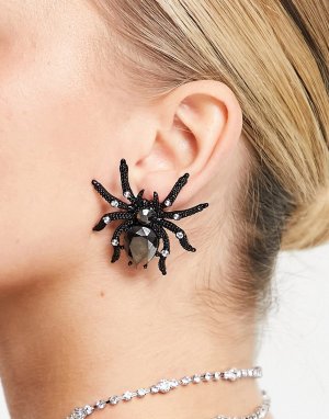 Серьги в виде пауков с искусственными драгоценными камнями -Черный цвет ASOS DESIGN