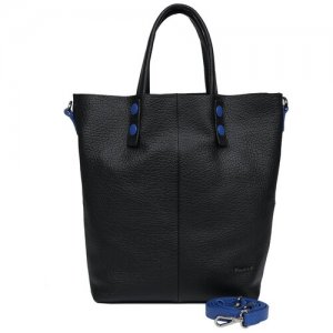 Большая кожаная сумка palio 15692a4-w7-018/886/018 black/blue. Цвет: черный/синий