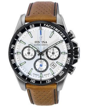 Festina Timeless Хронограф с кожаным ремешком белым циферблатом F20561-1 F205611 Мужские часы 100M
