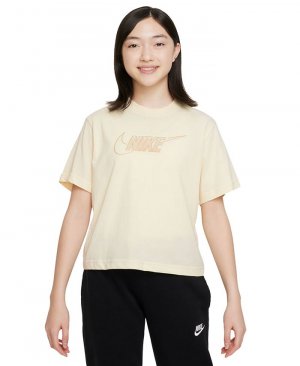 Спортивная одежда, хлопковая футболка свободного кроя для девочек , коричневый/бежевый Nike