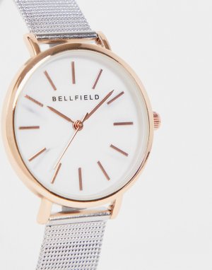 Классические часы серебристого и розово-золотистого цвета с сетчатым браслетом -Разноцветный Bellfield