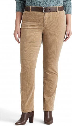 Вельветовые прямые брюки больших размеров со средней посадкой LAUREN Ralph Lauren, цвет Light Truffle
