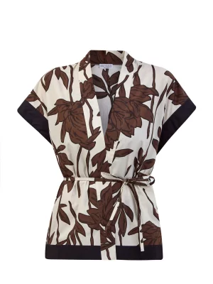 Блуза-кимоно из хлопкового поплина с цепочкой Мониль и поясом BRUNELLO CUCINELLI. Цвет: коричневый