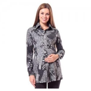 Блузка рубашечного типа с длинным рукавом Mammy Size 31118961 (42-50) серый (Серый; Размер 44) MammySize. Цвет: серый/черный