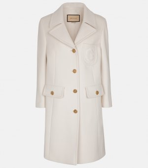 Шерстяное пальто с вышивкой Double G GUCCI, белый Gucci