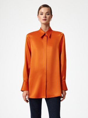 Атласная блуза с длинными рукавами Charuel. Цвет: оранжевый
