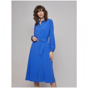Платье-рубашка , повседневное, прилегающее, миди, размер S, голубой Zolla. Цвет: голубой