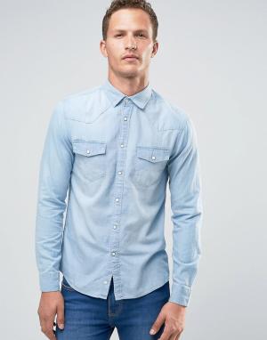 Джинсовая рубашка узкого кроя с длинными рукавами Celio. Цвет: синий