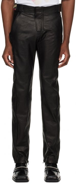 Черные кожаные брюки со вставками Martine Rose