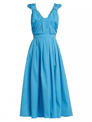 Платье миди из хлопкового поплина с v-образным вырезом Alexander Mcqueen, синий McQueen