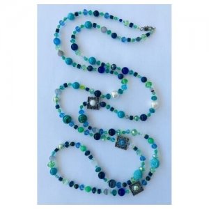 Ожерелье из камней кошачьего глаза, бирюзы, перламутра, лазурита и хрусталя макси Kedem. Цвет: зеленый/синий/голубой