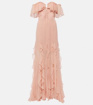 Платье galiya из шелкового жоржета с открытыми плечами , розовый Costarellos