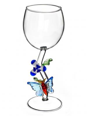 Авторский бокал ручной работы Бабочка с цветком Viva Yurana. Цвет: прозрачный