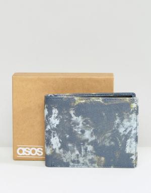 Кожаный бумажник с камуфляжным принтом ASOS. Цвет: синий