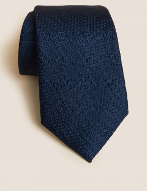 Текстурированный галстук из чистого шелка , темно-синий Marks & Spencer