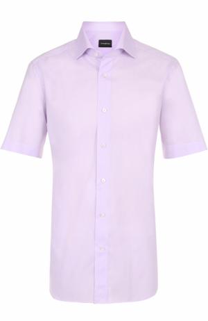Хлопковая рубашка с короткими рукавами Ermenegildo Zegna. Цвет: светло-сиреневый