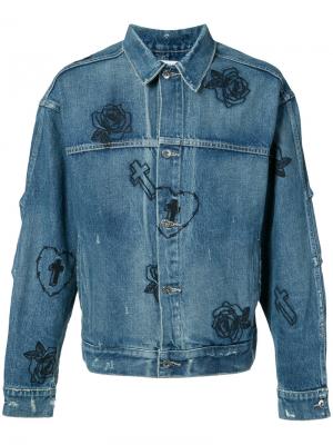 Джинсовая куртка с вышитыми розами Mr. Completely. Цвет: синий