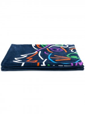 Пляжное полотенце с принтом Tiger и логотипом Kenzo. Цвет: синий